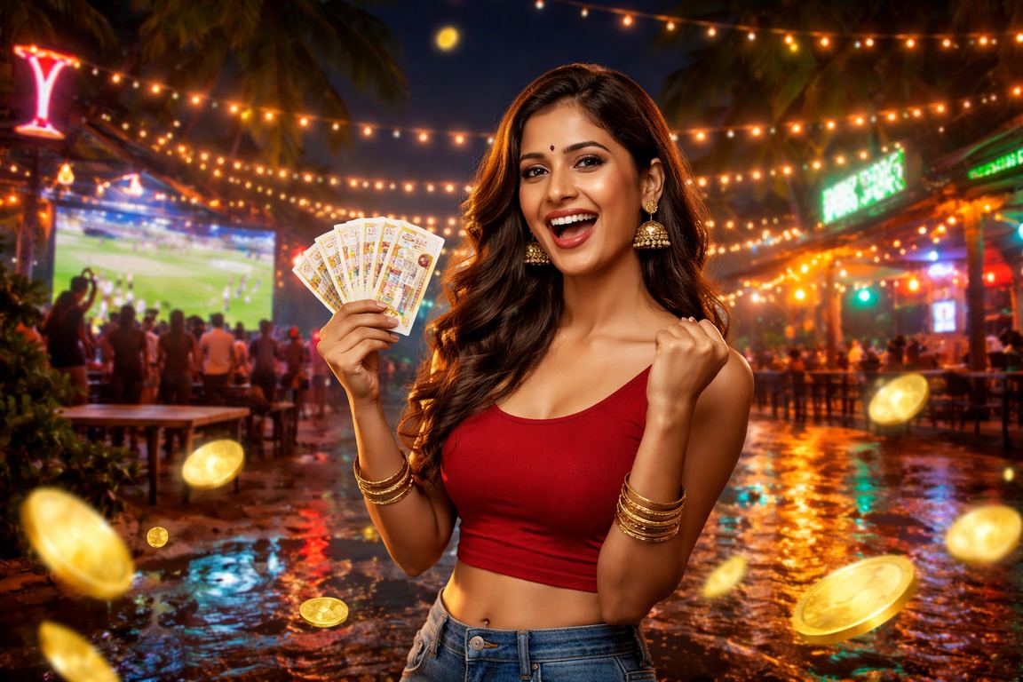 Lottery tickets and beach scene in India