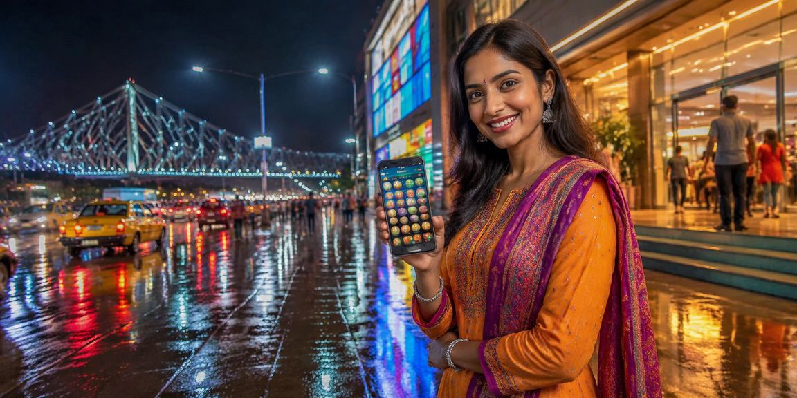 Night market in Kolkata with lottery stalls
